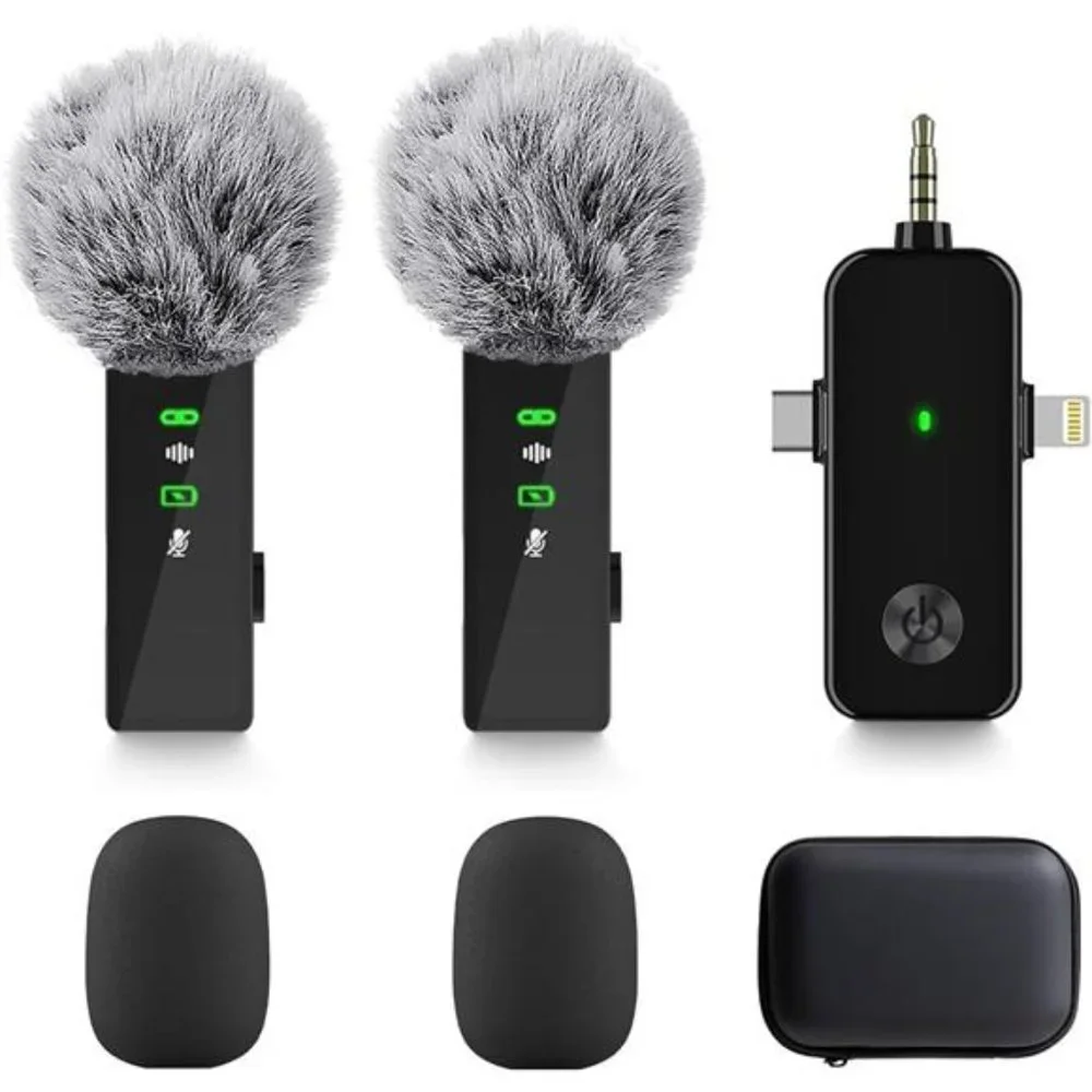 Wireless Lavalier Microphone,3 in 1 Mini Wireless Microphone w/ Noise Reduction